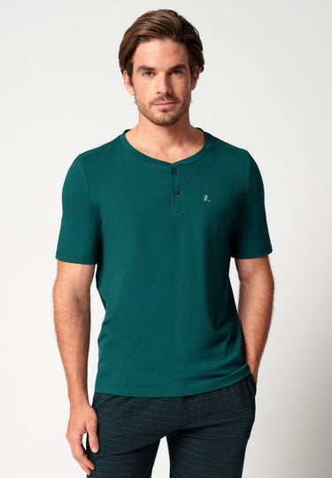 Vorderansicht von einem Herren-Model, das HU deep teal baumwolle Shirt kurzarm trägt