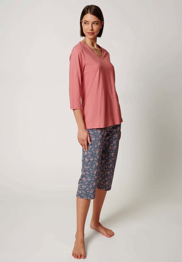 Vorderansicht von einem Damen-Model, das HU brandied apricot baumwolle Pyjama 3/4 trägt