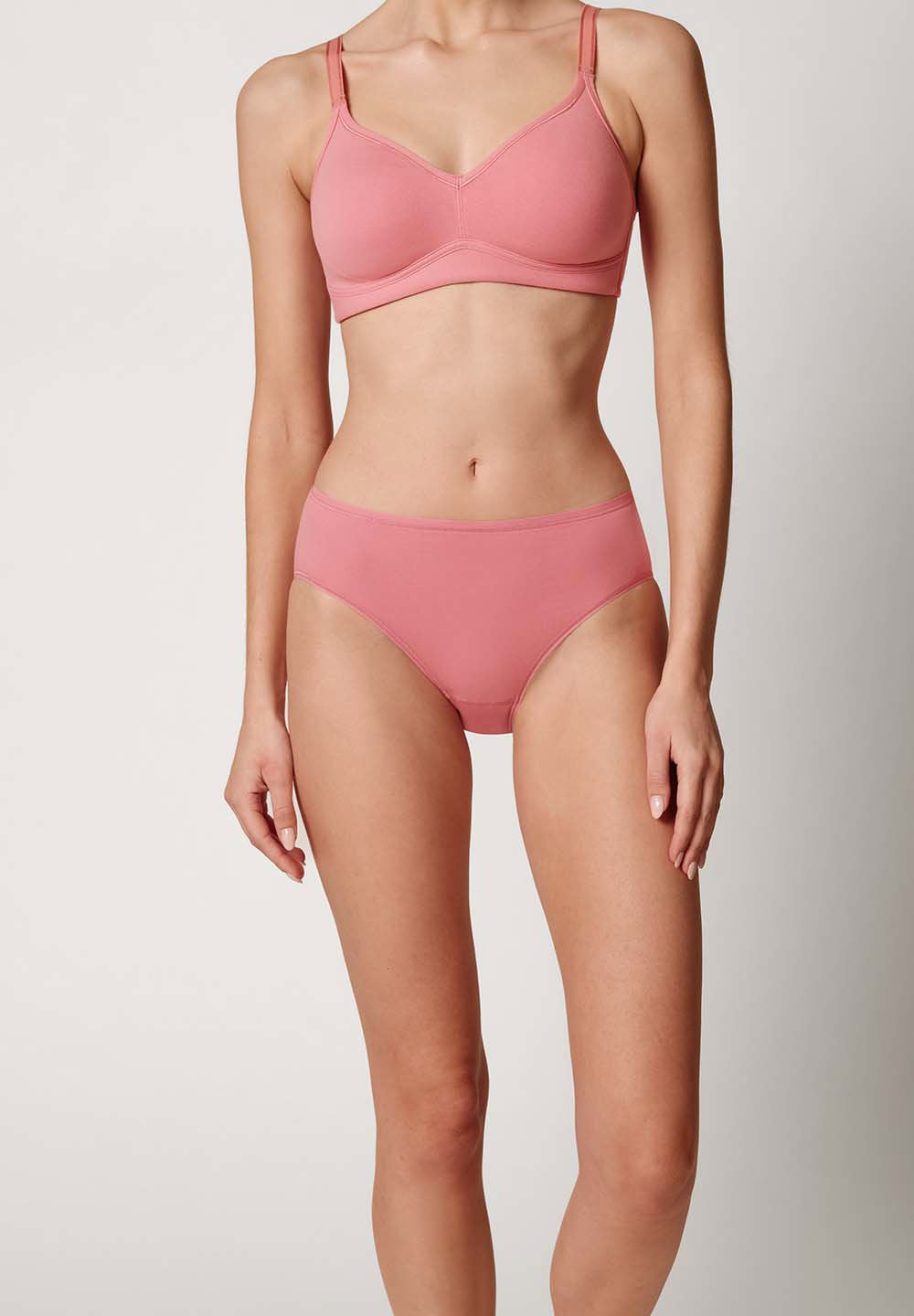 Vorderansicht von einem Damen-Model, das HU brandied apricot baumwolle Midi Slip Doppelpack trägt