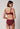 Rückansicht von einem Damen-Model, das HU maroon banner mikrofaser Soft BH herausn. Pads trägt