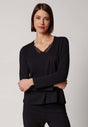 Vorderansicht von einem Damen-Model, das HU anthracite modal/viskose/tencel Shirt langarm trägt
