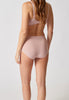 Rückansicht von einem Damen-Model, das HU burnished lilac mikrofaser Maxi Slip trägt