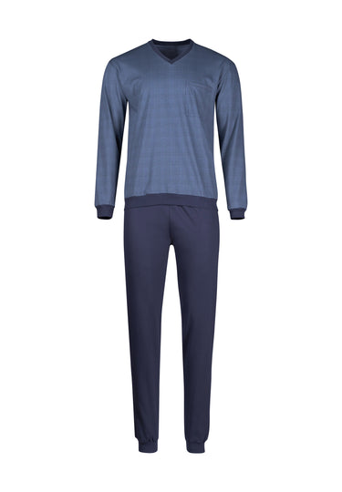 Vorderansicht (Freisteller) von HU denimblue houndstooth check baumwolle Pyjama lang