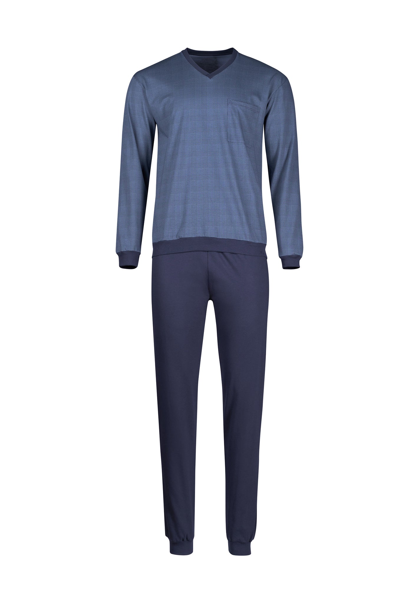 Vorderansicht (Freisteller) von HU denimblue houndstooth check baumwolle Pyjama lang