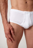 Nahaufnahme von einem Herren-Model, das HU white baumwolle Slip mit Eingriff Doppelpack trägt