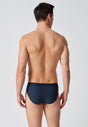 Rückansicht von einem Herren-Model, das HU blue pinstripe selection baumwolle Slip Doppelpack trägt