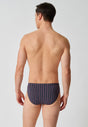 Rückansicht von einem Herren-Model, das HU black stripes selection baumwolle Slip Doppelpack trägt