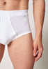 Nahaufnahme von einem Herren-Model, das HU white baumwolle Slip mit Eingriff trägt