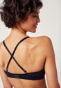 Nahaufnahme von einem Damen-Model, das HU black mikrofaser Triangel Spacer BH trägt