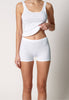 Vorderansicht von einem Damen-Model, das HU white baumwolle Maxi Slip kurzes Bein Doppelpack trägt