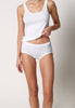 Vorderansicht von einem Damen-Model, das HU white baumwolle Midi Slip Doppelpack trägt
