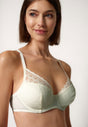 Nahaufnahme von einem Damen-Model, das HU ivory mikrofaser Bügel BH trägt