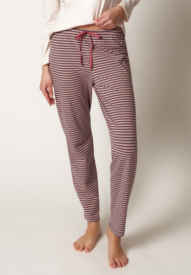 Vorderansicht von einem Damen-Model, das HU rose denim stripes baumwolle Hose lang trägt