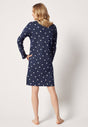Rückansicht von einem Damen-Model, das HU dressblue dots baumwolle Nachthemd langarm trägt