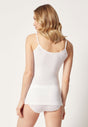 Rückansicht von einem Damen-Model, das HU white modal/viskose/tencel Spaghetti Top trägt
