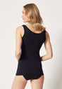 Rückansicht von einem Damen-Model, das HU black modal/viskose/tencel Tanktop trägt